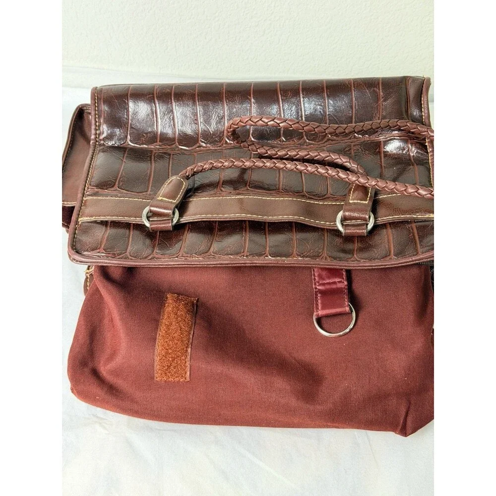 Vintage Bueno Brown Croc Embossed Shoulder Bag Braided Handles Satchel Purse